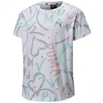 PUMA Alpha tee G Camiseta, Niñas, White-AOP, 128