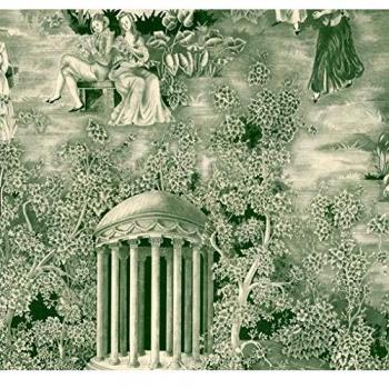 Equipo DRT Andantino 18987 - Papel pintado, diseño toile du jouy, color verde