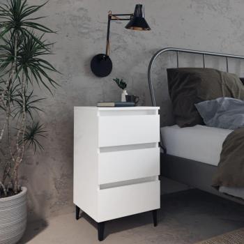 Mesita de noche moderna con patas de metal, dimensiones 40x35x69 cm, disponible en colores blanco, negro y gris hormigón, ideal para dormitorio, salón o estudio