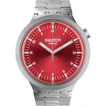 Reloj Swatch Scarlet Shimmer con correa de acero inoxidable y esfera roja