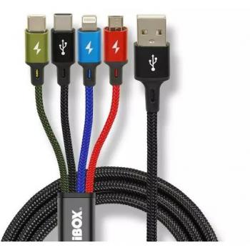 Cable USB i-Box 4 en 1 2xUSB-C, Microusb, Lightning - Negro