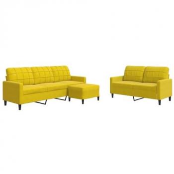 Sofá de 3 piezas con almohadas de terciopelo amarillo