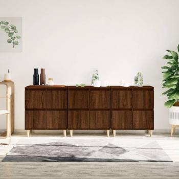 Aparadores de madera contrachapada vidaXL, 3 unidades, color marrón roble, dimensiones 60x35x70 cm, mueble de almacenaje para salón, buffet y armario auxiliar