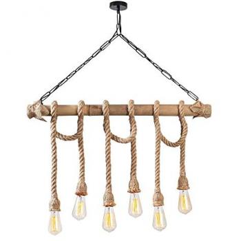 Lámpara de Techo WELLHOME, Estructura de Madera Negra, 80x8x90 cm, Casquillo E27 (6 x Max 40W), Colección Bled