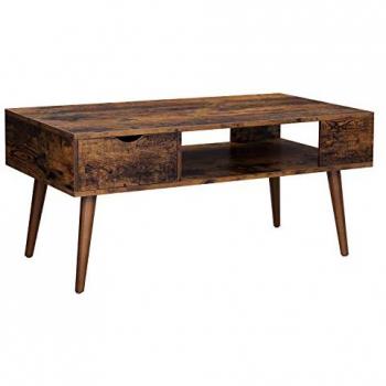Mesa de Café Rústica con Cajón y Compartimento Abierto - 100x50x45 cm, Patas Elegantes para Sala de Estar y Comedor