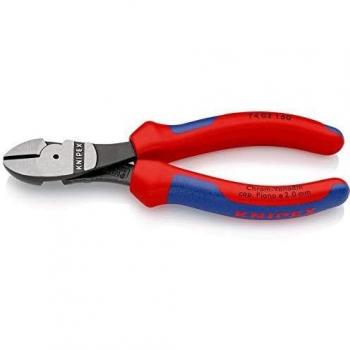 KNIPEX 74 02 160 SB Alicate de corte diagonal tipo extra fuerte negro atramentado con fundas en dos componentes 160 mm