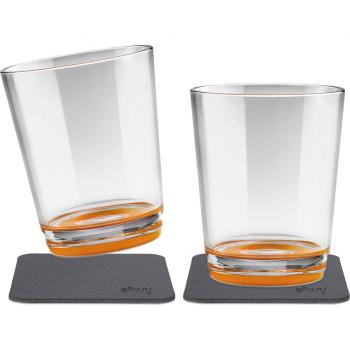 Silwy Magnetic Drinking Cups Set - 2 Non-Slip Tritan Tumblers with Nano-Gel Coasters - Hub Orange - 250 ml