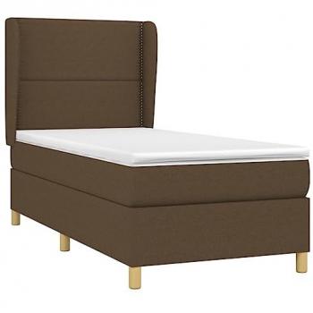 Cama box spring con colchón viscoelástico de espuma, protector, muelles ensacados, adaptable, acolchado reversible, tela marrón oscuro 90x200 cm