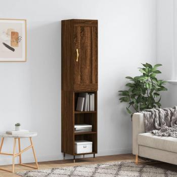 Aparador alto de madera de ingeniería 34,5x34x180 cm con 3 estantes, mueble de almacenaje para salón, buffet y armario auxiliar en color marrón