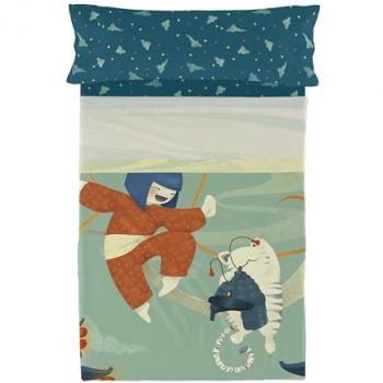 Juego de Sábanas HappyFriday Mr Fox The Warrior Multicolor 2 Piezas, 180x270 cm (Cama 105), 100% Algodón, Calidad de 150