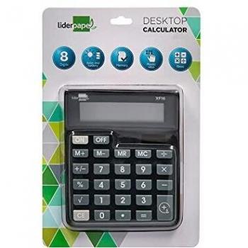 CALCULADORA LIDERPAPEL SOBREMESA XF16 8 DIGITOS SOLAR Y PILAS COLOR NEGRO 127X105X24 MM