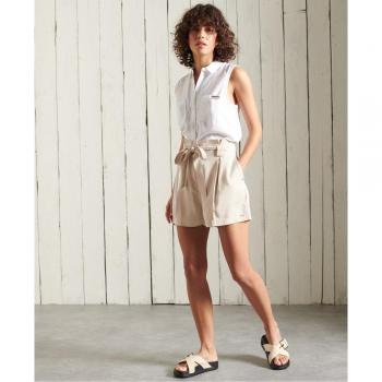 Short de Mujer Superdry Desert Paper Beige con Cintura Fruncida
