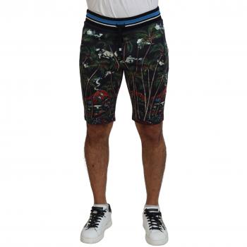 Dolce & Gabbana Black Cotton Volcano Print Casual Shorts - IT44 | XS