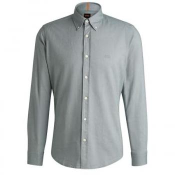 Camisa de Hombre Slim Fit de Manga Larga Boss Orange Modelo Rickert con Cuello Button-Down, Color Oliva, Talla M