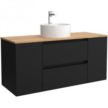 Mueble de baño Bequia con encimera y lavabo posar, 120 cm, incluye 2 coquetas, 1 puerta, acabado negro, dimensiones 120x45x56
