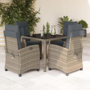5-Piece Grey Poly Rattan Garden Dining Set with Cushions