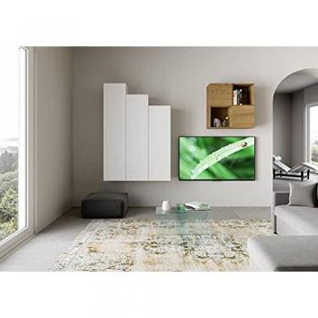 Sistema de pared modular Isoka A26 en roble y blanco, dimensiones L.214 H.194 P.39,5
