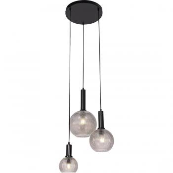 Lámpara colgante de diseño negra con cristal ahumado, 3 luces, dimensiones 40 x 170 cm