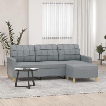 Sofá de 3 plazas con taburete de tela gris claro 180 cm
