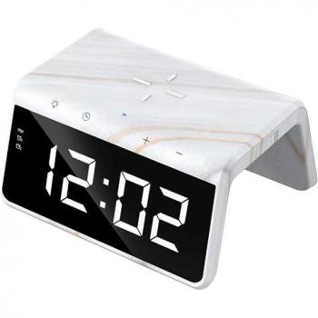Cargador Inalámbrico Havit W320 6 en 1 con Reloj y Luz Nocturna (15W) Mármol Beige