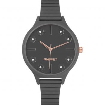 Reloj Mujer Nine West NW_2562GYGY - Reloj de pulsera, diseño elegante, caja de acero inoxidable, correa de silicona gris, esfera analógica con detalles en dorado, resistente al agua hasta 30