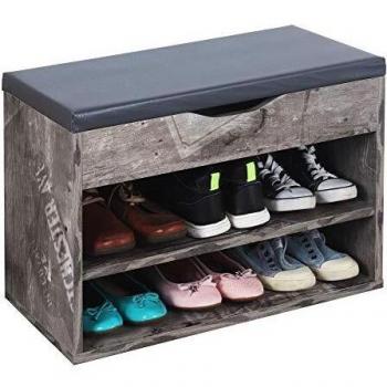 RICOO Banco Zapatero con Asiento 60 x 42 x 30 cm Mueble recibidor Gris Vintage – Organizador Zapatos WM032-CF-A