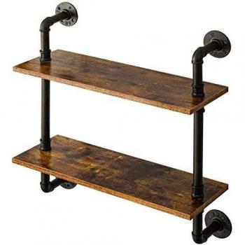 IBUYKE Estante de Pared 2 estantes, 60x20x66 cm Baldas Pared Industrial, Estante Flotante, Soporte de Pared Estable, Decoración, para Salón, Dormitorio, Oficina RF-TM004