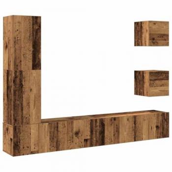 Conjunto de mueble de TV 5 piezas montado en la pared de madera antigua y aglomerado
