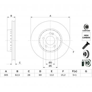 Disco de freno BOSCH 0 986 479 H46, ventilado, altamente carbonizado, dos piezas, con tornillos