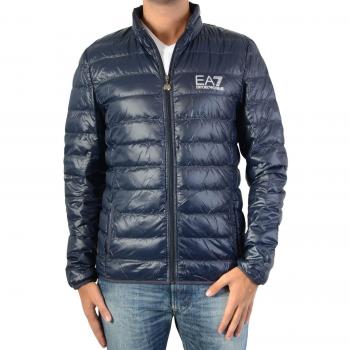 EA7 Men's Lightweight Down Jacket - Navy Blue, Size 2XL