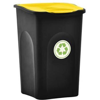 vidaXL Cubo de basura con tapa de bisagra 50 L negro y amarillo