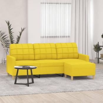 Sofá de 3 plazas con reposapiés amarillo claro de 180 cm en tela