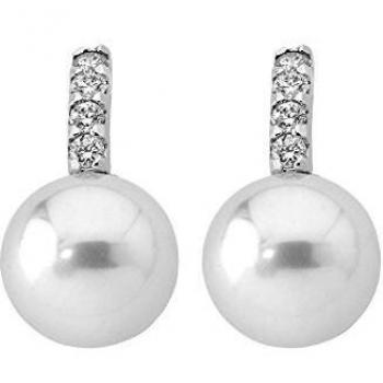 Majorica - Corta omega con los pendientes, perlas blancas redondas de 10 mm y circones