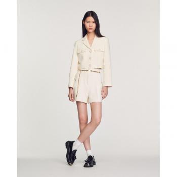 Sandro Cadaques High-Waisted Tweed Shorts - Ecru - Size: Extra Small