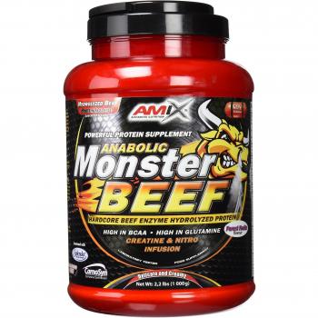 Amix - Monster Beef Protein - Suplemento Alimenticio - Mejora del Rendimiento - Proteína de Suero - Glutamina en Polvo - Nutrición - Proteína de Ternera - Sabor Frutas del Bosque - Bote de 1 Kg