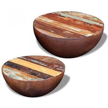 vidaXL Two Piece Bowl Shaped Coffee Table Set Solid Reclaimed Wood