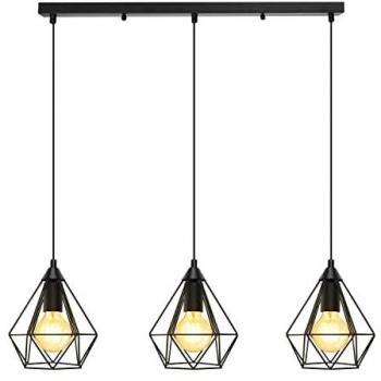 Lámpara de Techo Vintage Industrial 3 Luces E27 Acero Negro Estilo Retro
