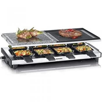 Severin RG 2373 Raclette Grill with Natural Stone, 1500W, Stainless Steel for 8 Persons