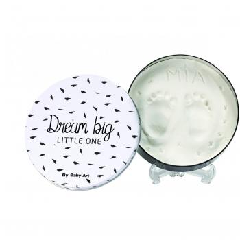 Caja redonda Dream Big Huellas Manos y Pies de Baby Art - Caja mágica en color blanco y negro para capturar las huellas de manos y pies del bebé