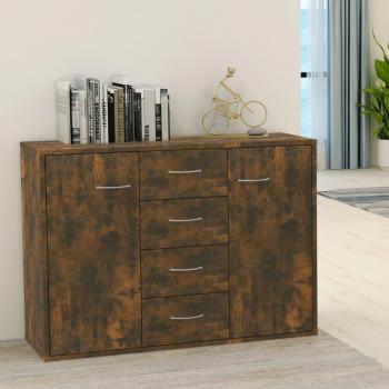 Aparador de Madera Contrachapada en Color Roble Ahumado, 88x30x65 cm, Mueble de Almacenaje Moderno para Salón con Puertas y Cajón