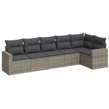 6-Piece Grey Poly Rattan Garden Sofa Set with Cushions