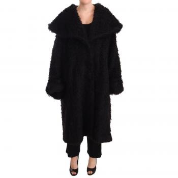 Dolce & Gabbana Elegant Black Mohair Fur Cape Trench Coat Jacket, Size: XS, Female