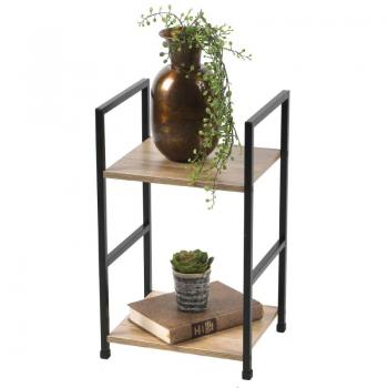 Mesa Auxiliar Fornord Miramax de Metal y Madera, Mesita de Noche con Estantes de Almacenamiento, Mesa Auxiliar Industrial de 2 Niveles, Dimensiones 29x23.5x48 cm,