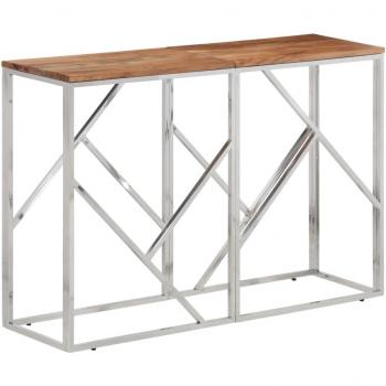 vidaXL Console Table Silver Stainless Steel and Solid Wood Acacia