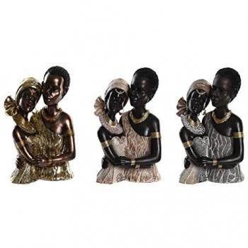 Figura Decorativa Colonial Africana DKD Home Decor 20 x 14,5 x 33 cm Beige Dorado Marrón (3 Piezas)