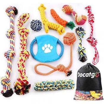 Docatgo Juguete para Perros, 11 Piezas Masticar Cuerda Juguete para Perros Juguetes Interactivos para Mantener a su Perro Sano