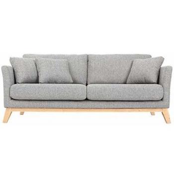 Sofá nórdico 3 plazas gris claro desenfundable patas madera Oslo
