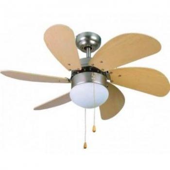 Ventilador de techo Orbegozo CP15075N, 6 palas, 75 cm, color níquel y madera, 3 velocidades, plafón incorporado, potencia de 50W