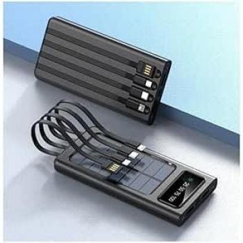 Powerbank Solar 10000mAh Setty con 4 Cables Integrados y Pantalla LCD