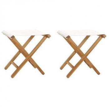 vidaXL Folding Chairs 2 pcs Solid Teak Wood and Fabric Cream White
